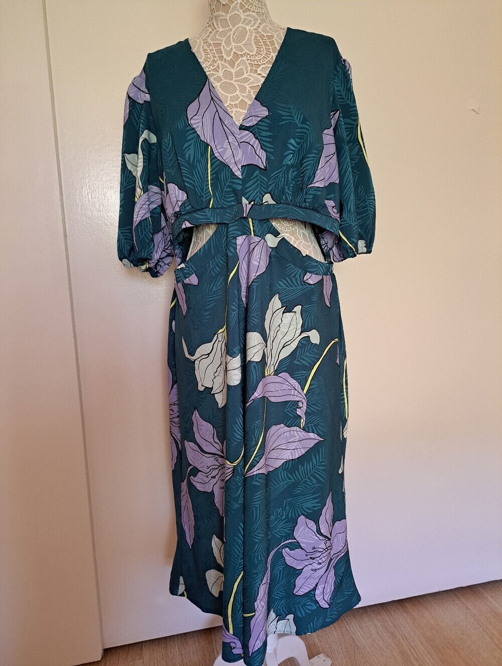 SOFIA by SOFIA  VERGARA  Teal Maxi Dress with Lilac and Cream Floral Print
